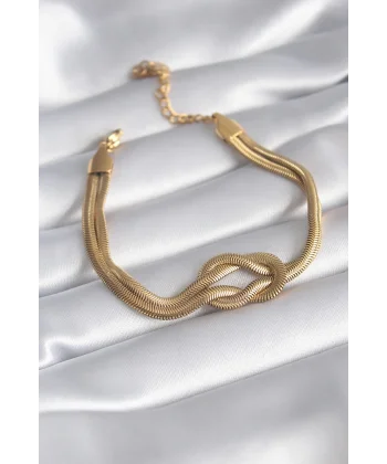 316L Çelik Gold Renk İtalyan Zincir Düğüm Model Kadın Bileklik