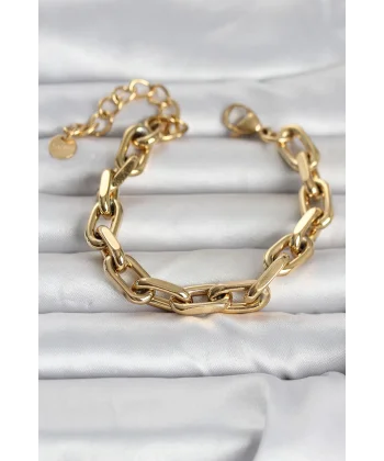316L Çelik Gold Renk Kalın Zincirli Kadın Bileklik