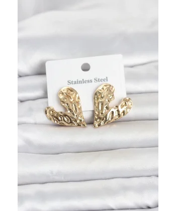 316L Çelik Gold Renk Kalp Model Kadın Küpe