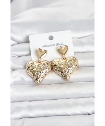 316L Çelik Gold Renk Kalp Model Kadın Küpe