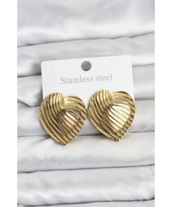 316L Çelik Gold Renk Kalp Model Kadın Küpe