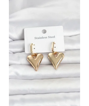 316L Çelik Gold Renk Kalp Modelli Kadın Küpe