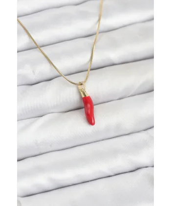 316L Çelik Gold Renk Kapya Kırmızı Biber Model Kadın Kolye