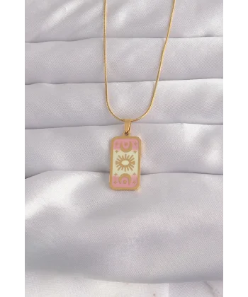 316L Çelik Gold Renk Karışık Mineli Ay Figür Tarot Kolye