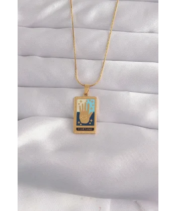 316L Çelik Gold Renk Karışık Mineli El Figür Tarot Kolye