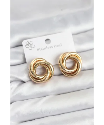 316L Çelik Gold Renk Lazerli Sarmal Halka Kadın Küpe
