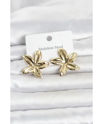 316L Çelik Gold Renk Lotus Çiçeği Model Kadın Küpe