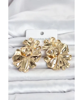 316L Çelik Gold Renk Lotus Model Kadın Küpe