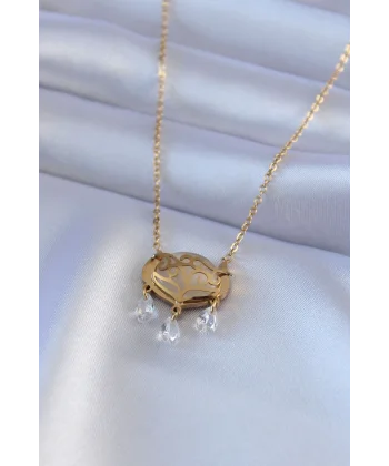 316L Çelik Gold Renk Lotus Model Zirkon Taşlı Kadın Kolye