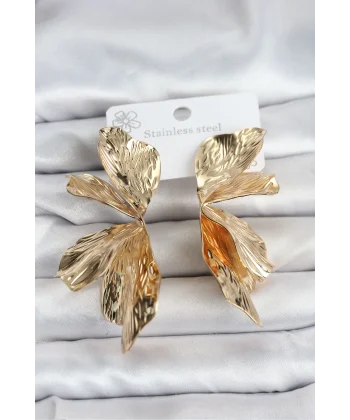 316L Çelik Gold Renk Lotus Yaprak Kadın Küpe