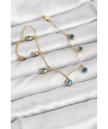 316L Çelik Gold Renk Minimal Nazar Model Kadın Bileklik