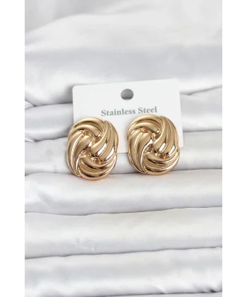 316L Çelik Gold Renk Motif Desen Model Kadın Küpe