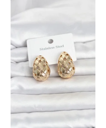 316L Çelik Gold Renk Motifli Damla Kadın Küpe
