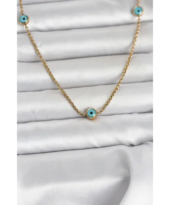 316L Çelik Gold Renk Nazarlı Model Kadın Kolye