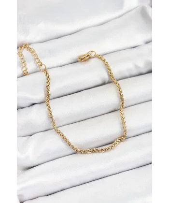316L Çelik Gold Renk Örgü Burgu Zincir Erkek Bileklik