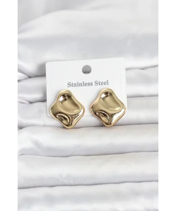 316L Çelik Gold Renk Plaka Model Kadın Küpe