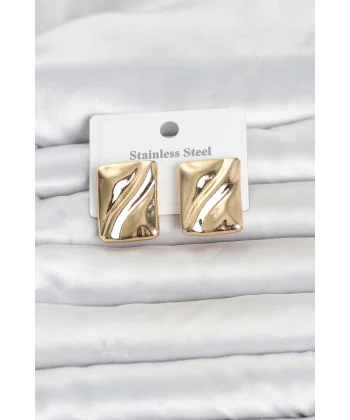 316L Çelik Gold Renk Plaka Model Kadın Küpe