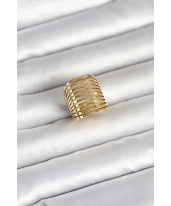 316L Çelik Gold Renk Plaka Model Kadın Yüzük