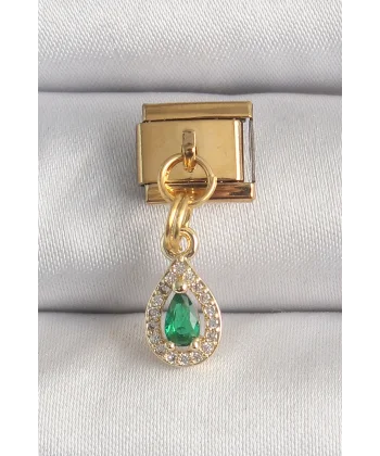 316L Çelik Gold Renk Sallantı Damla Yeşil Zirkon Taşlı Nomination Charm