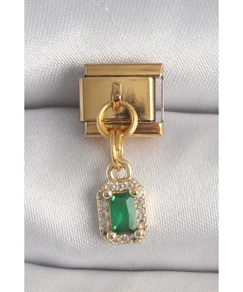 316L Çelik Gold Renk Sallantı Kare Yeşil Zirkon Taşlı Nomination Charm