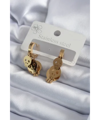 316L Çelik Gold Renk Sallantı Kuru Kafa Model Kadın Küpe