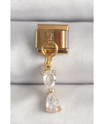 316L Çelik Gold Renk Sallantı Zirkon Taşlı Kurdele Model Nomination Charm