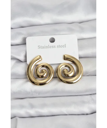316L Çelik Gold Renk Sarmal Modelli Kadın Küpe