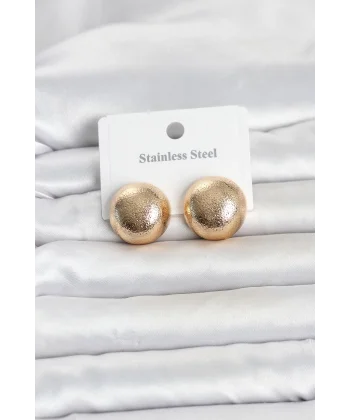 316L Çelik Gold Renk Top Model Kadın Küpe
