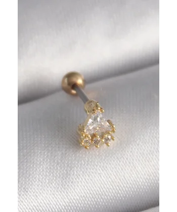 316L Çelik Gold Renk Üçgen Zirkon Taşlı Tragus Piercing