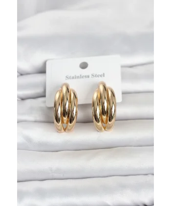 316L Çelik Gold Renk Yarım Halka Model Kadın Küpe