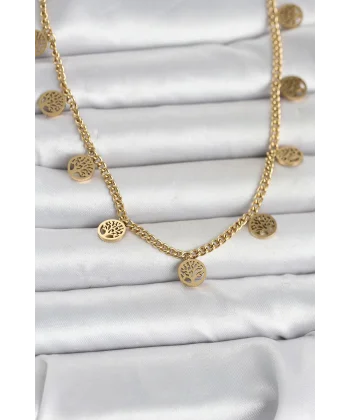 316L Çelik Gold Renk Yaşam Ağacı Model Kadın Kolye