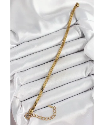 316L Çelik Gold Renk Yassı Zincir Model Kadın Bileklik