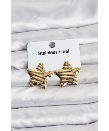 316L Çelik Gold Renk Yıldız Model Kadın Küpe