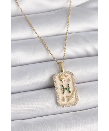 316L Çelik Gold Renk Zincir Balık Burcu Zirkon Taşlı Kadın Kolye