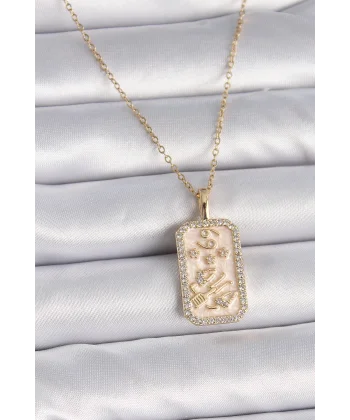 316L Çelik Gold Renk Zincir Yengeç Burcu Zirkon Taşlı Kadın Kolye