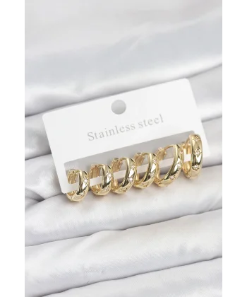 316L Çelik Gold Renk Zirkon Taşlı Kutup Yıldızı Model Halka Küpe Seti