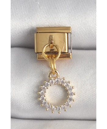 316L Çelik Gold Renk Zirkon Taşlı Sallantı Güneş Model Nomination Charm
