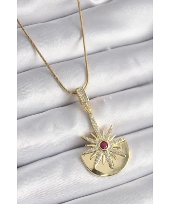 316L Çelik Gold Renk Zirkon Taşlı Yıldız Model Kadın Kolye