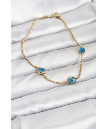 316L Çelik Gold Renkli Nazar Boncuk Model Kadın Bileklik