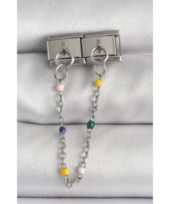 316L Çelik Gümüş Renk 2Li Sallantı Zincir Model Nomination Charm