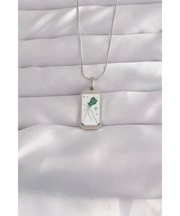 316L Çelik Gümüş Renk Beyaz Mineli Tarot Kolye