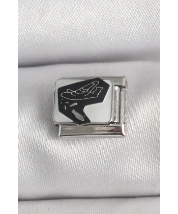 316L Çelik Gümüş Renk Beyaz Siyah Uçak İşlemeli Portre Model Nomination Charm