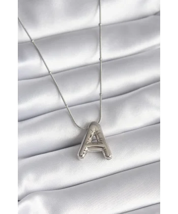 316L Çelik Gümüş Renk Bubble A Harf Model Kadın Kolye