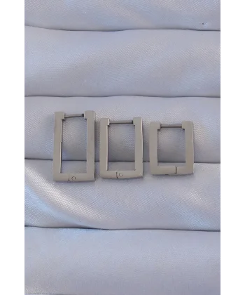 316L Çelik Gümüş Renk Dikdörtgen Küpe Seti