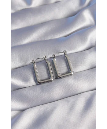 316L Çelik Gümüş Renk Dikdörtgen Model Küpe