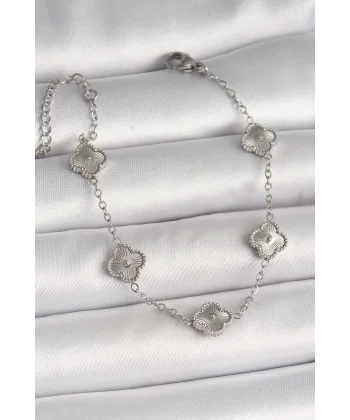 316L Çelik Gümüş Renk İşlemeli Baby Boy Yonca Model Kadın Bileklik