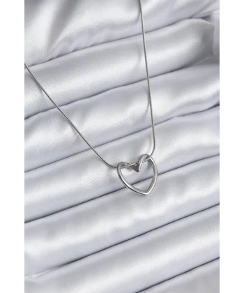 316L Çelik Gümüş Renk Kalp Model Kadın Kolye