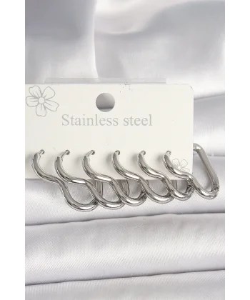 316L Çelik Gümüş Renk Kalp Model Kadın Küpe Seti