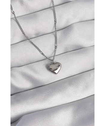 316L Çelik Gümüş Renk Kalp Model Love Kolye