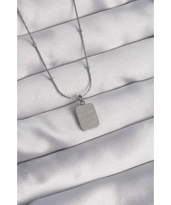 316L Çelik Gümüş Renk Kare Charm Model Kolye